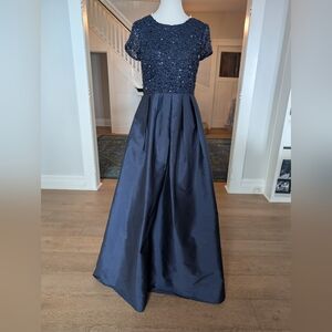 Adrianna Papell Navy Sequin Bodice Ball Gown (With Pockets, So Comfy)